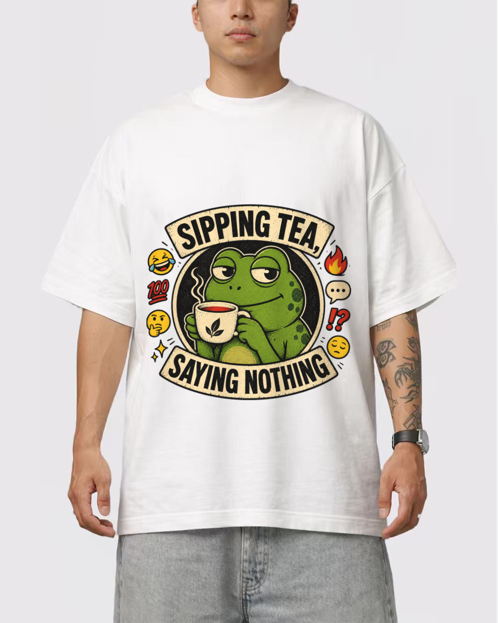 Sipping Tea Frog Graphic T-Shirt