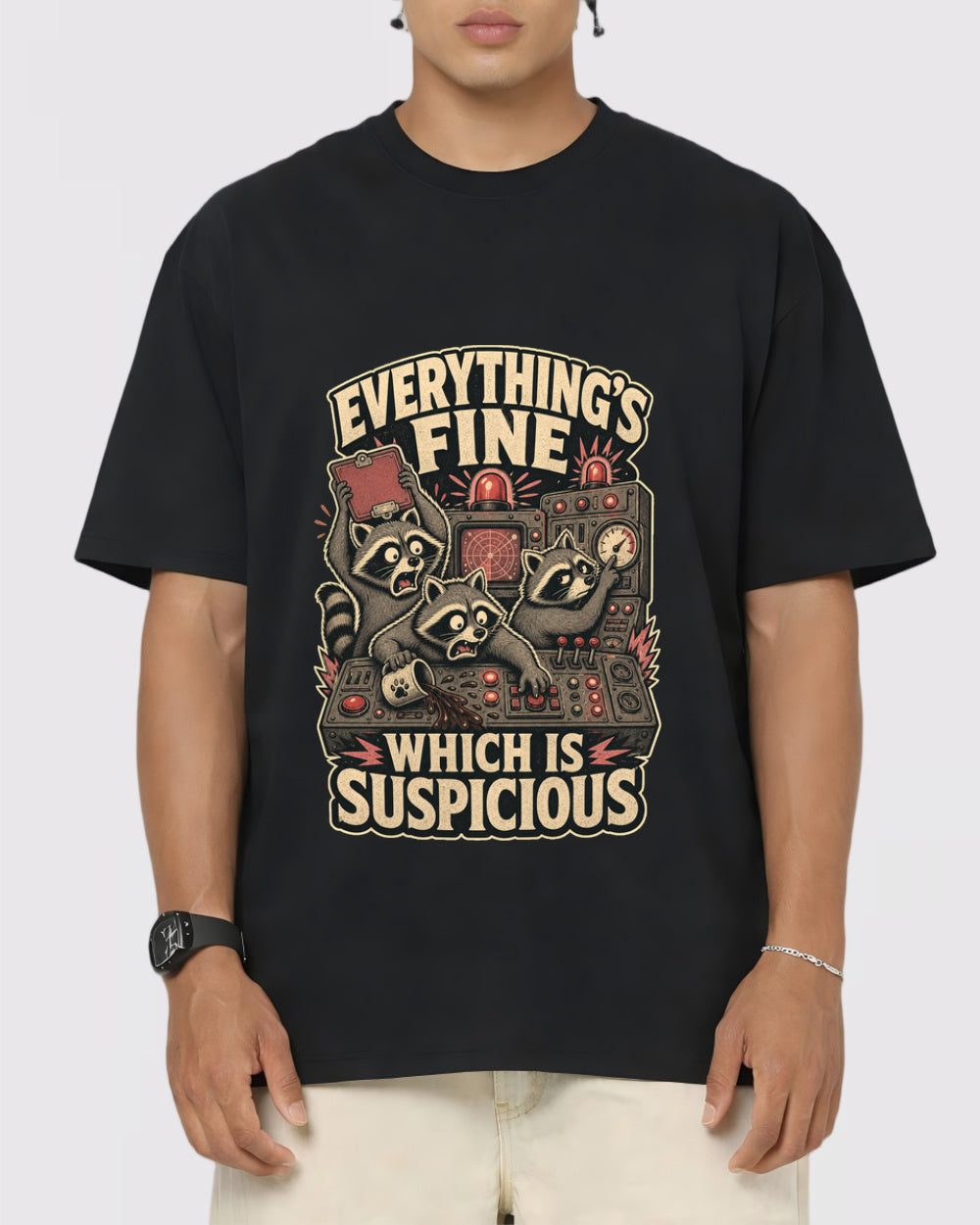 Everything's Fine Raccoon Graphic T-Shirt