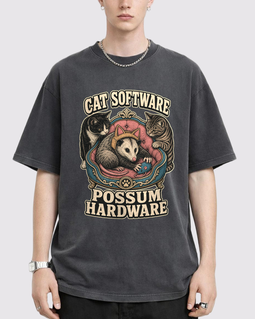 Cat Software Possum Hardware Graphic T-Shirt