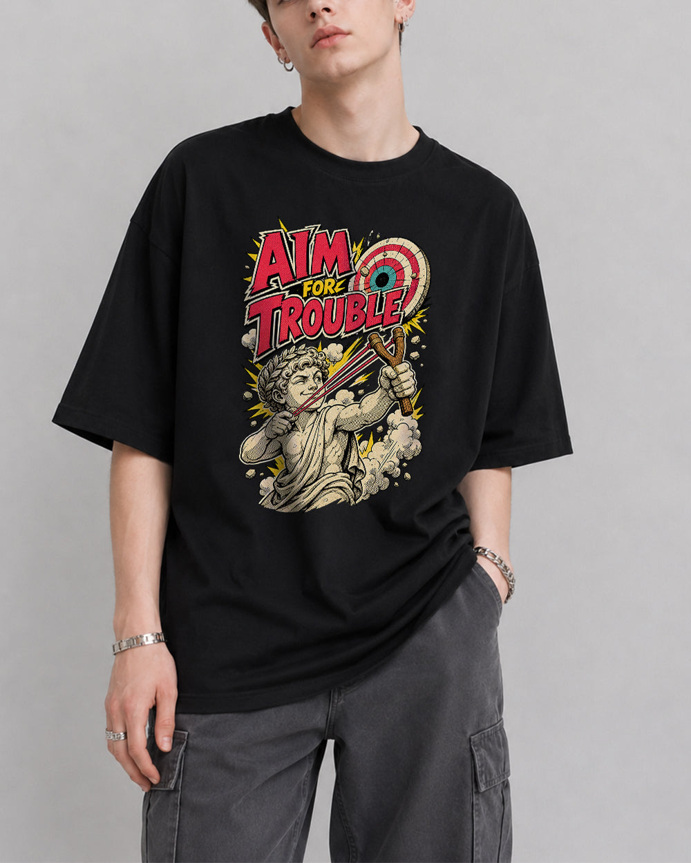 Aim Fore Trouble Sports Graphic T-Shirt in Black, front model view 1