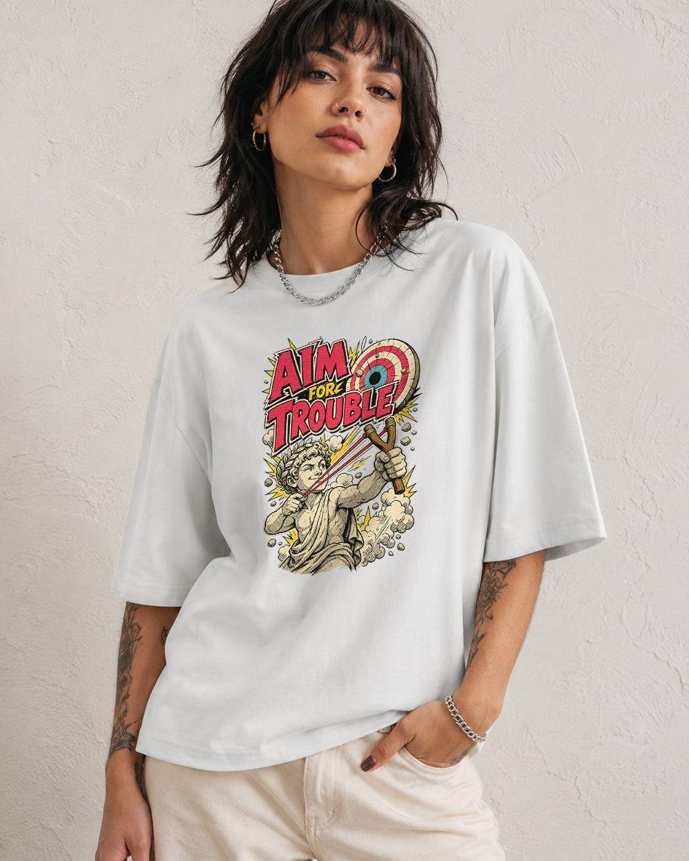 Aim Fore Trouble Sports Graphic T-Shirt in White, front model view 8