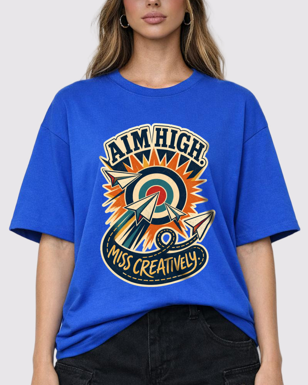 White Aim High Miss Creatively Graphic T-Shirt primary front view 1 image