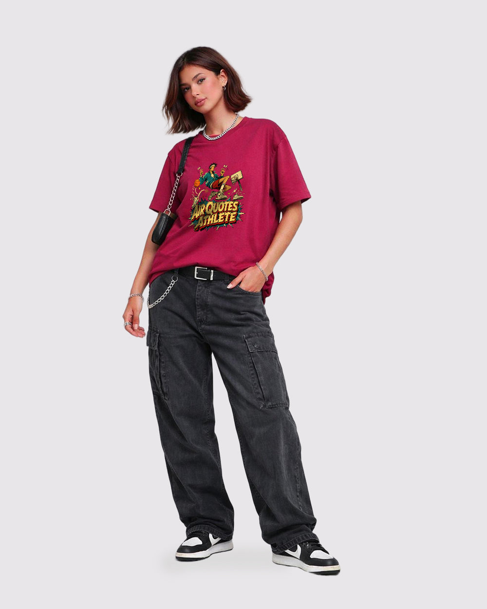 Beige Air Quotes Athlete Graphic T-Shirt full body fit view 2 image
