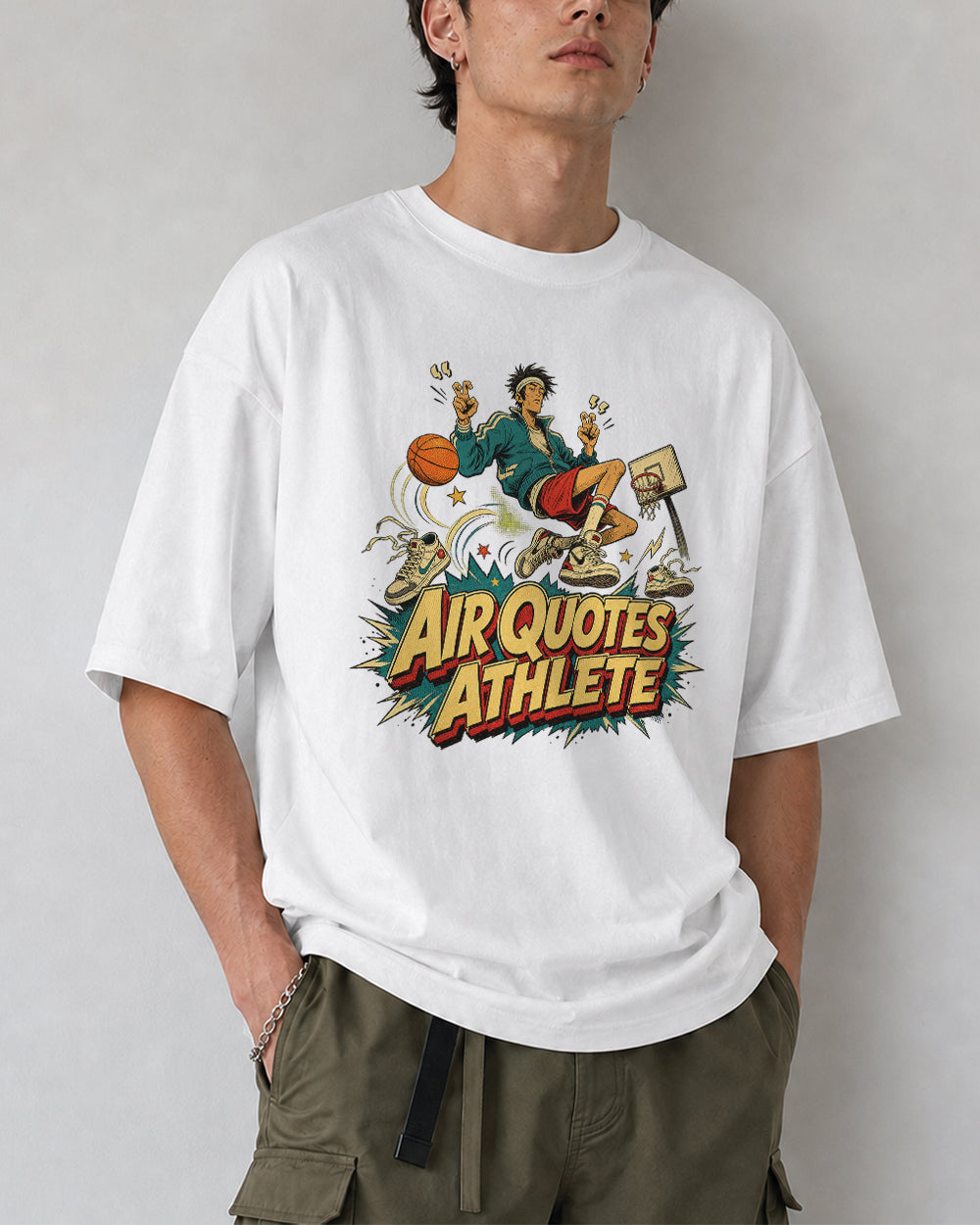 Air Quotes Athlete Graphic T-Shirt in White, front model view 8