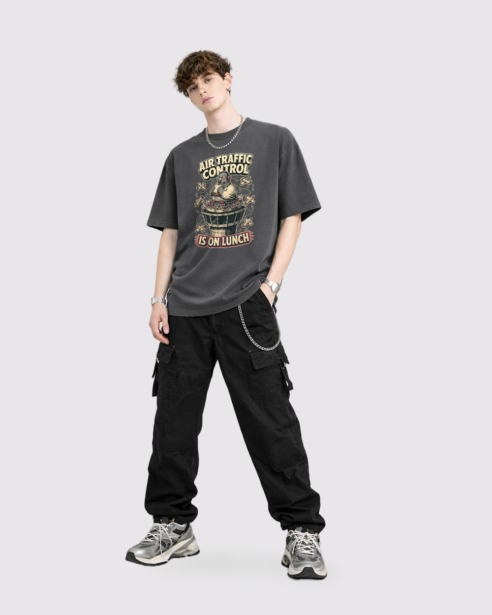 Air Traffic Control Is On Lunch Retro Graphic T-Shirt, full body fit view, image 2