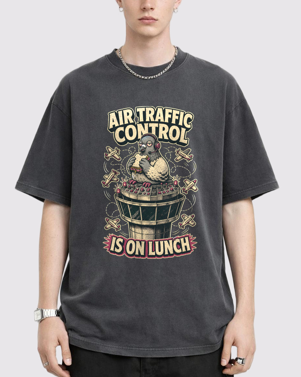 Air Traffic Control Is On Lunch Retro Graphic T-Shirt, primary front view, image 1