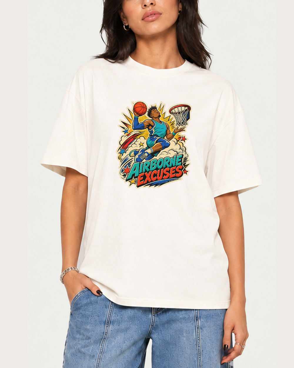 Airborne Excuses Sports Graphic T-Shirt in White, front model view 8