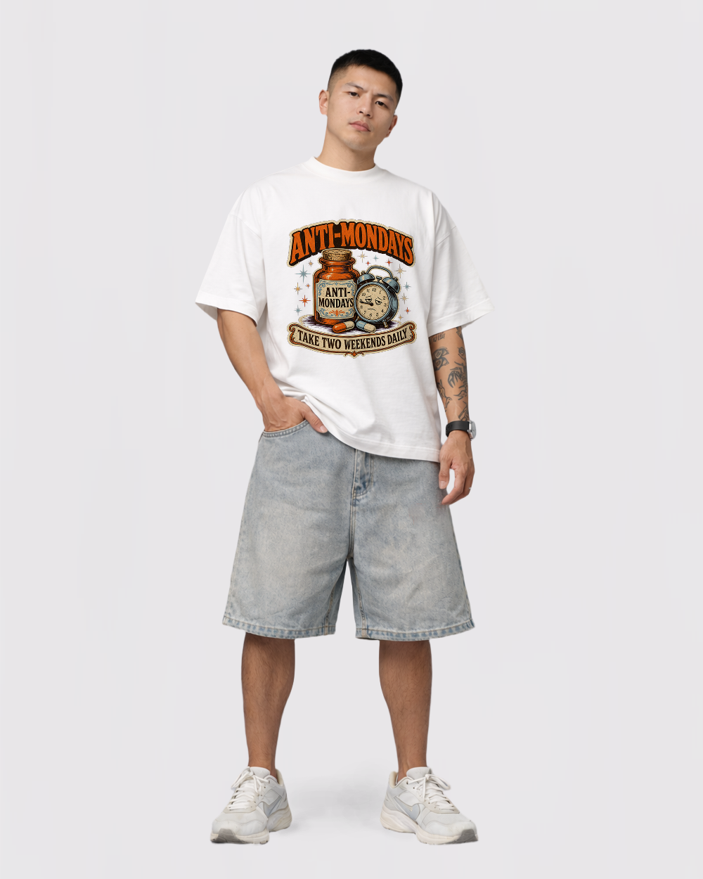Anti Mondays Retro Graphic T-Shirt, full body fit view, image 2