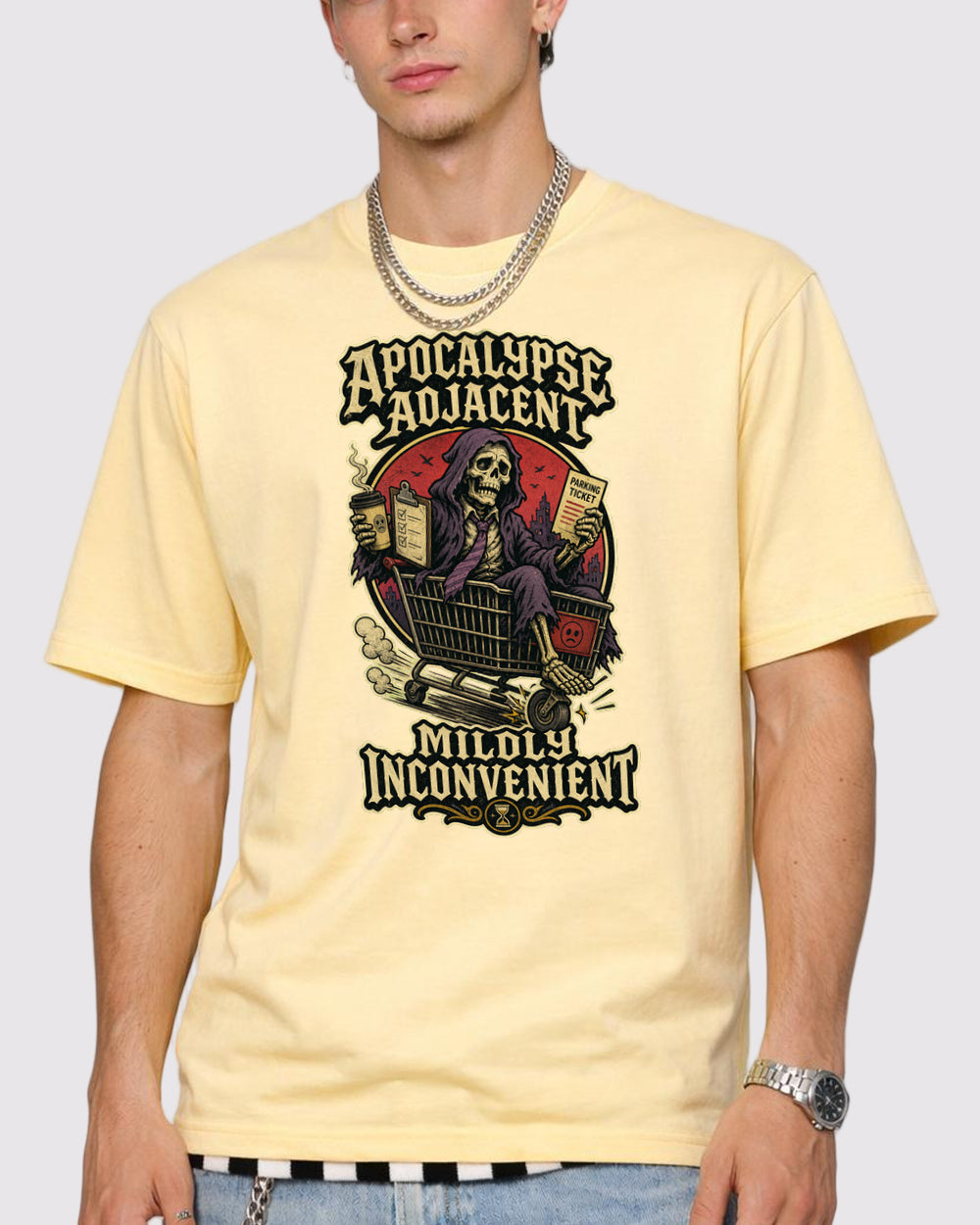 Apocalypse Adjacent Dark Graphic T-Shirt, primary front view, image 1