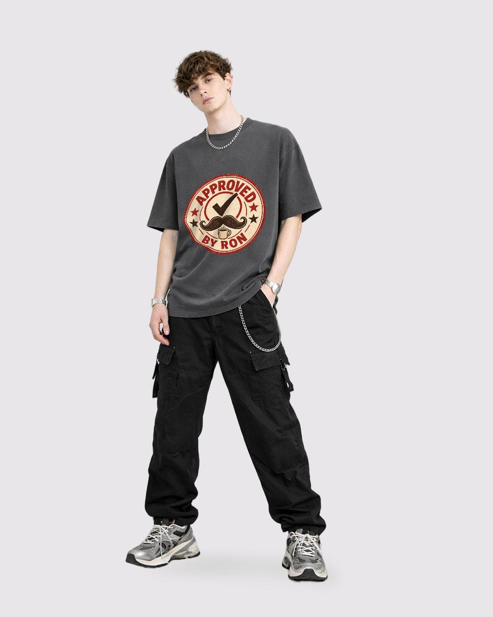 Approved By Ron Funny Graphic T-Shirt, full body fit view, image 2