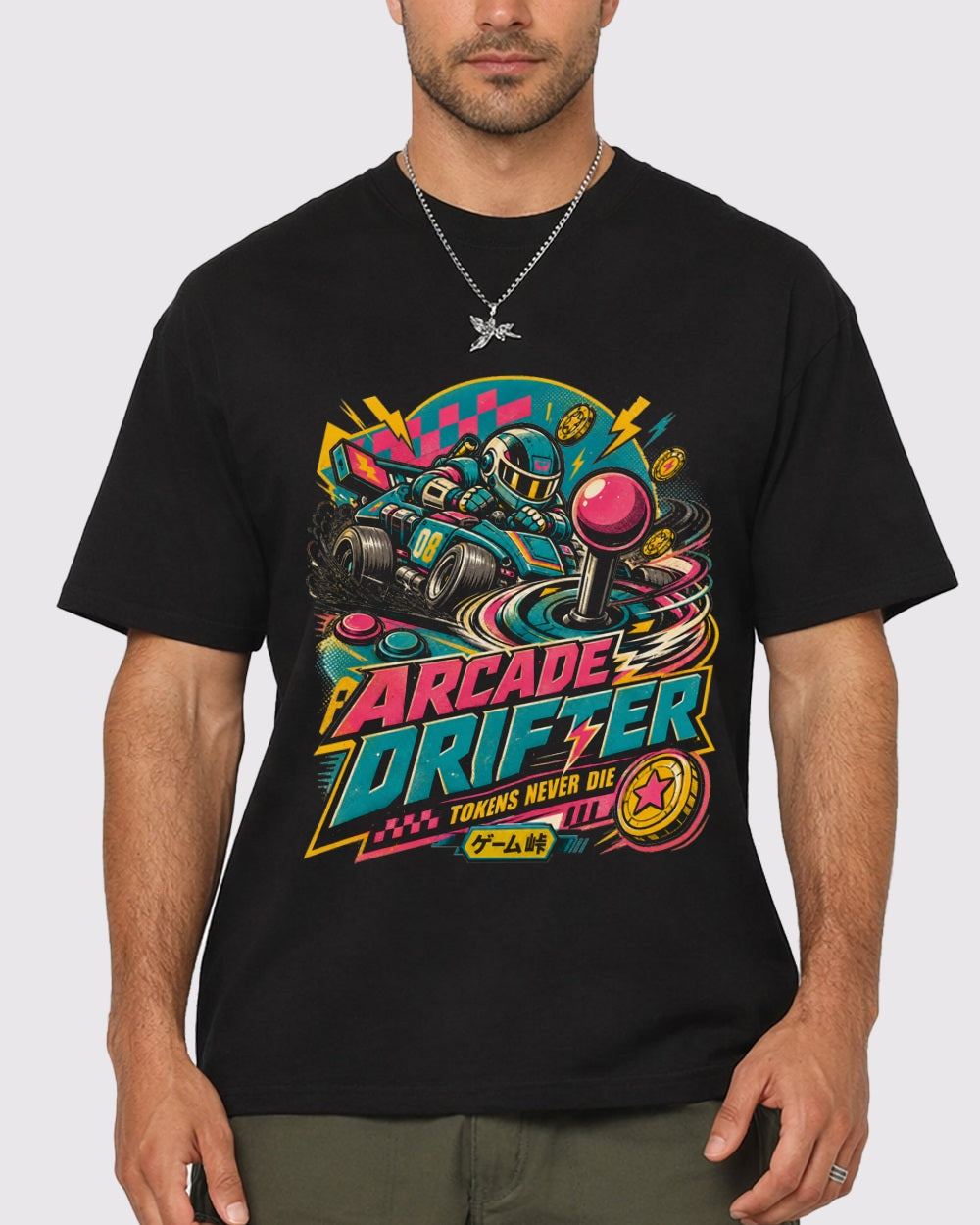 Arcade Drifter Streetwear Graphic T-Shirt, primary front view, image 1