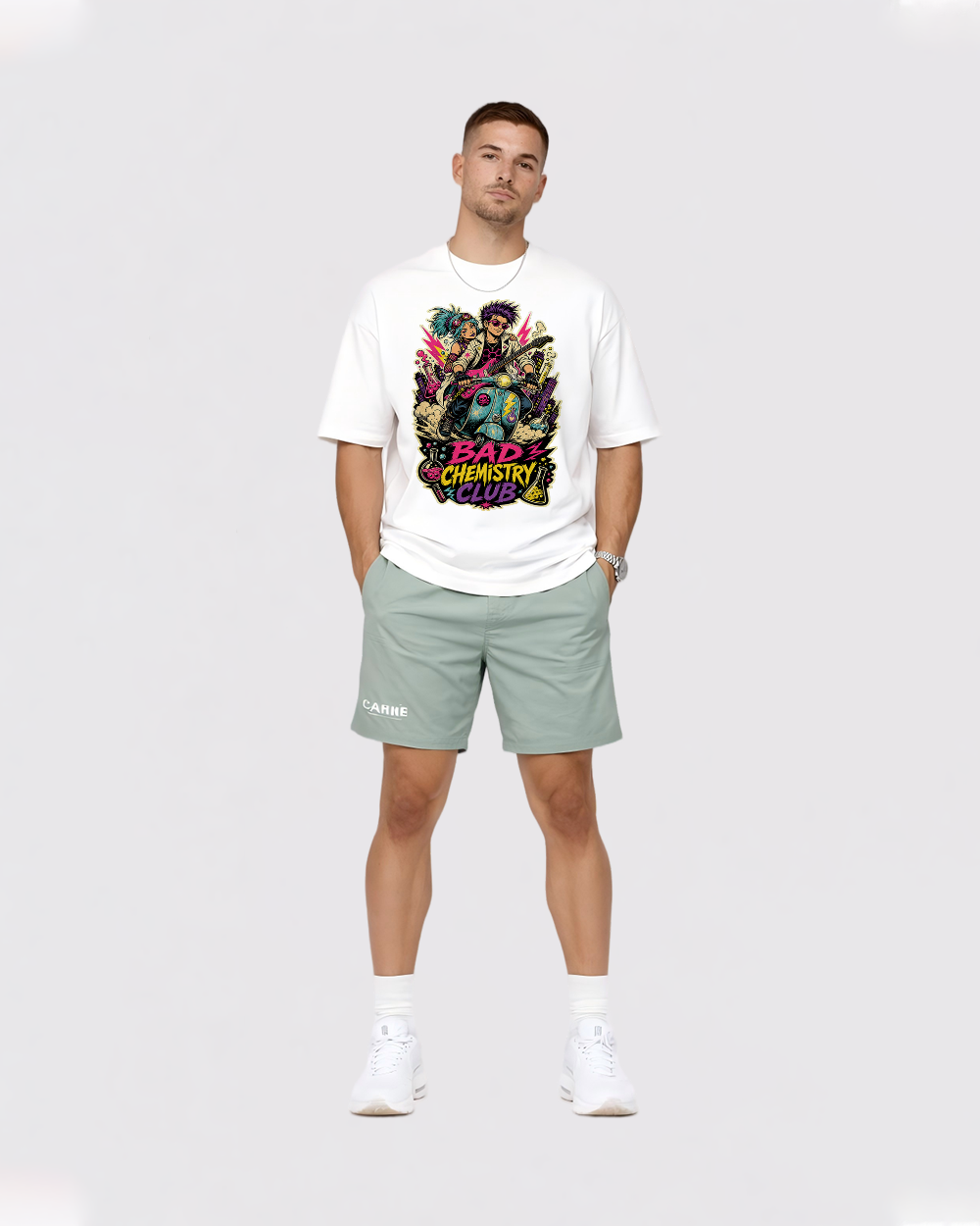 Bad Chemistry Club Retro Graphic T-Shirt, full body fit view, image 2