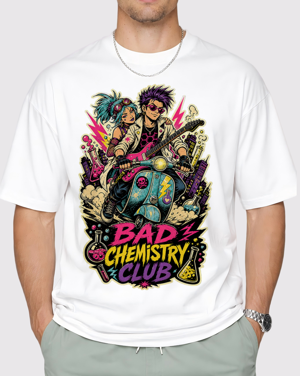 Bad Chemistry Club Retro Graphic T-Shirt, primary front view, image 1