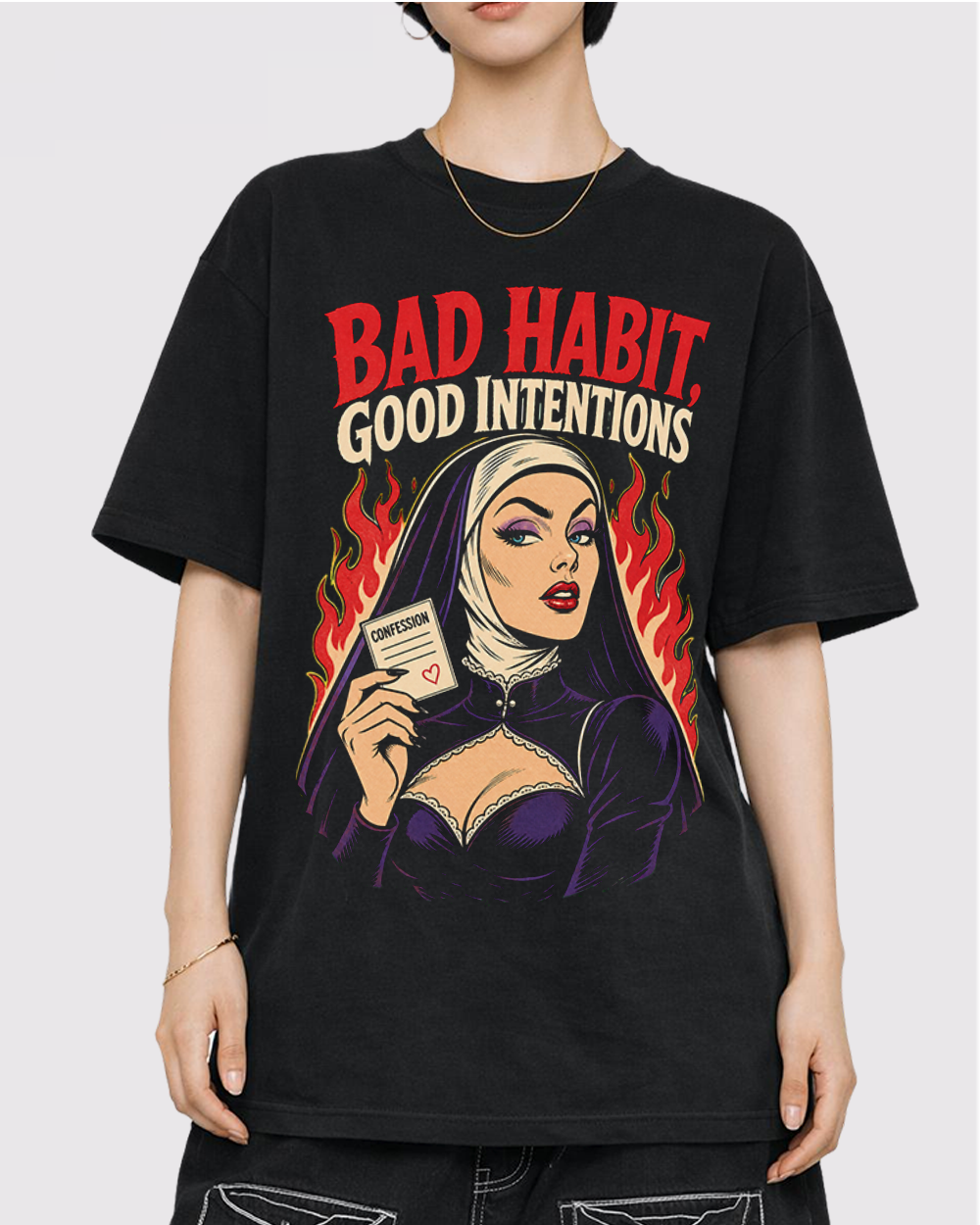 Bad Habit Good Intentions Retro Graphic T-Shirt, primary front view, image 1