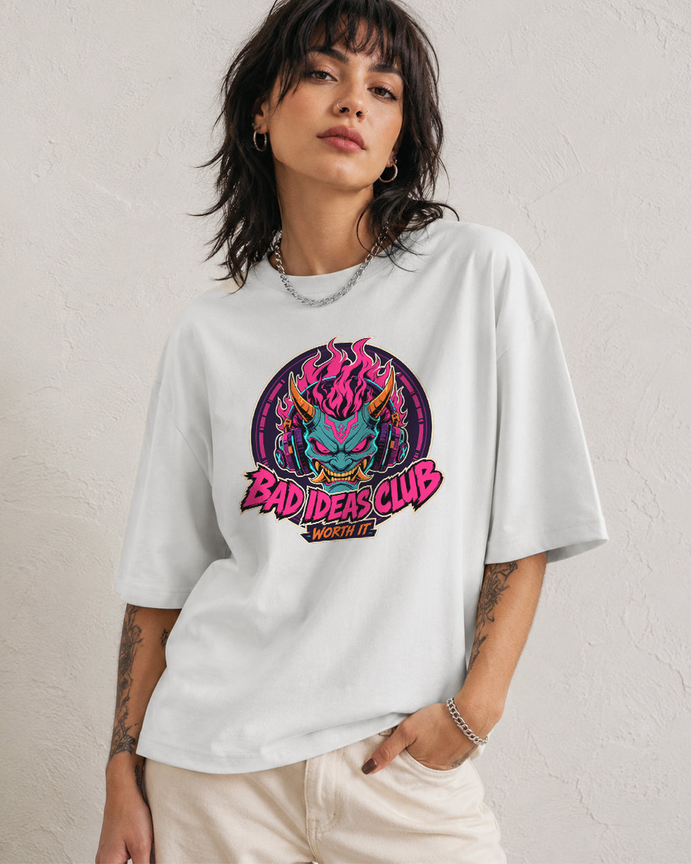 Bad Ideas Club Graphic T-Shirt in White, front model view 5