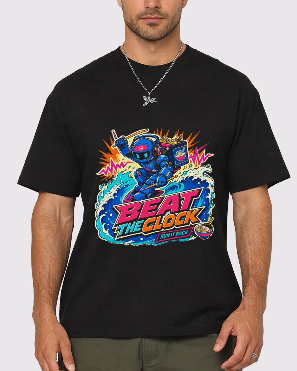Beat the Clock Run It Back Streetwear Graphic T-Shirt, primary front view, image 1