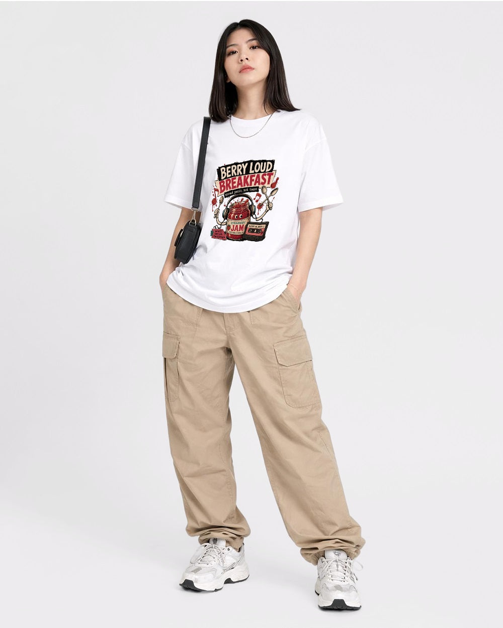 Berry Loud Breakfast Strawberry Jam Food Graphic T-Shirt, full body fit view, image 2