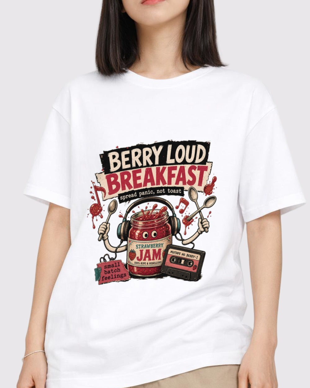 Berry Loud Breakfast Strawberry Jam Food Graphic T-Shirt, primary front view, image 1