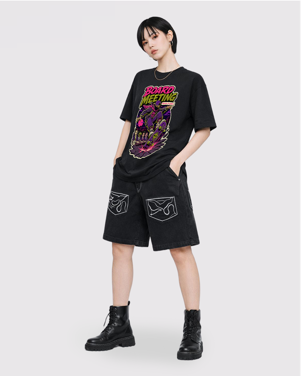 Board Meeting Motion to Shred Retro Graphic T-Shirt, full body fit view, image 2