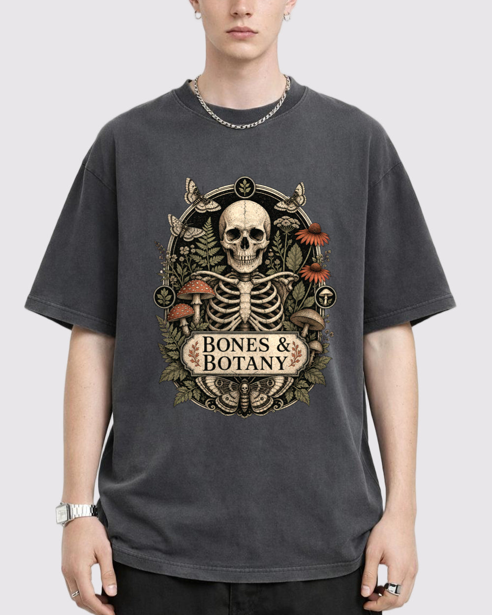 Bones And Botany Dark Graphic T-Shirt, primary front view, image 1