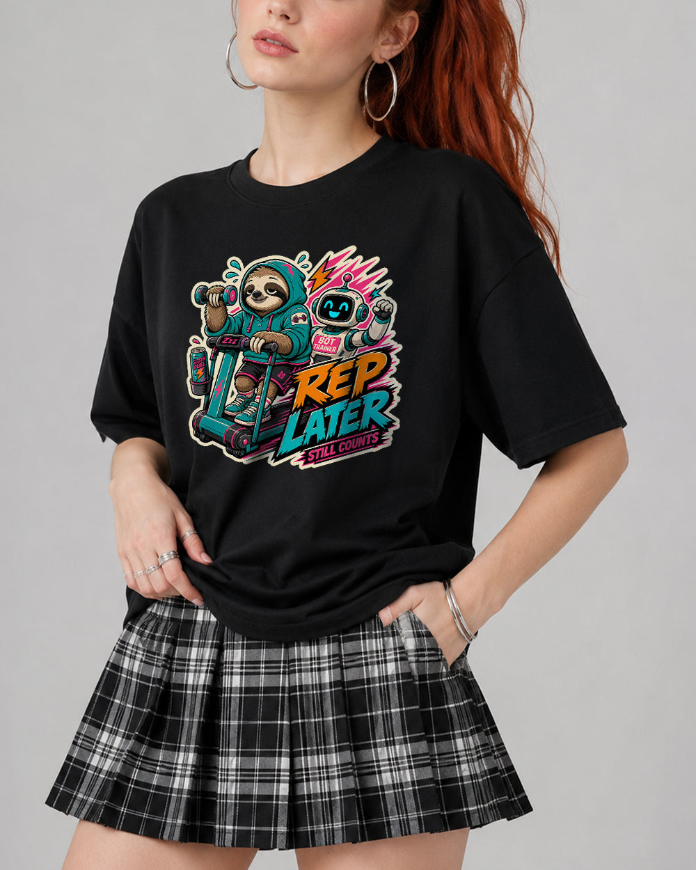 Bot Rep Later, Still Counts Streetwear Graphic T-Shirt in Black, front model view 2