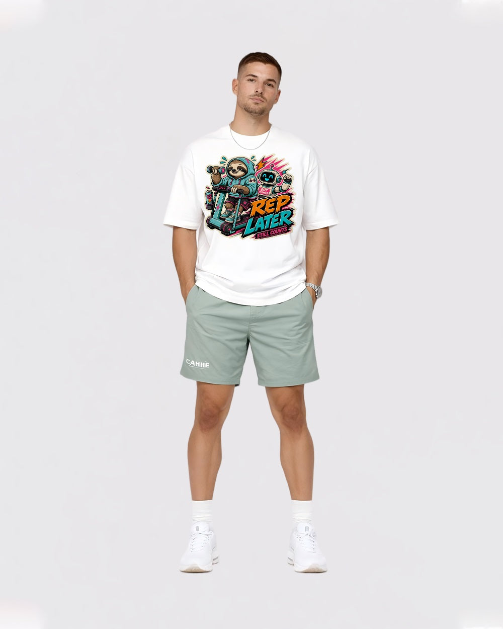 Bot Rep Later, Still Counts Streetwear Graphic T-Shirt, full body fit view, image 2