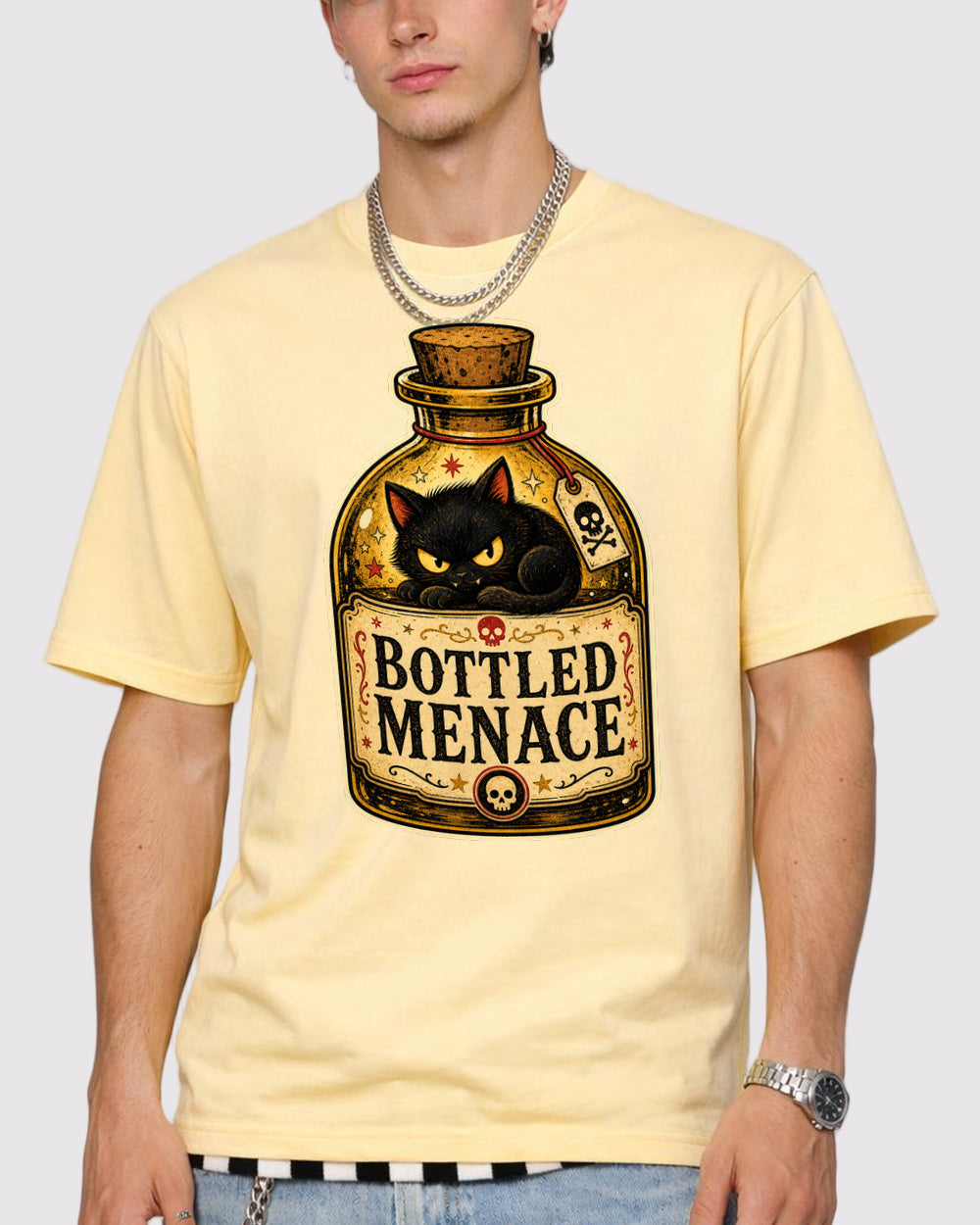 Bottled Menace Dark Graphic T-Shirt, primary front view, image 1