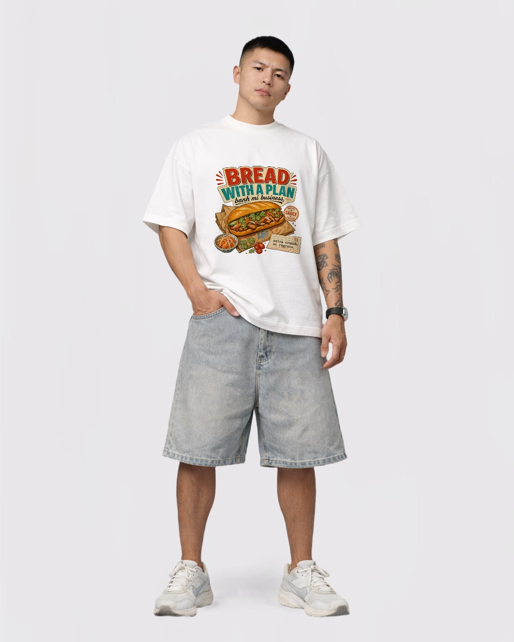 Bread With A Plan Food Graphic T-Shirt, full body fit view, image 2