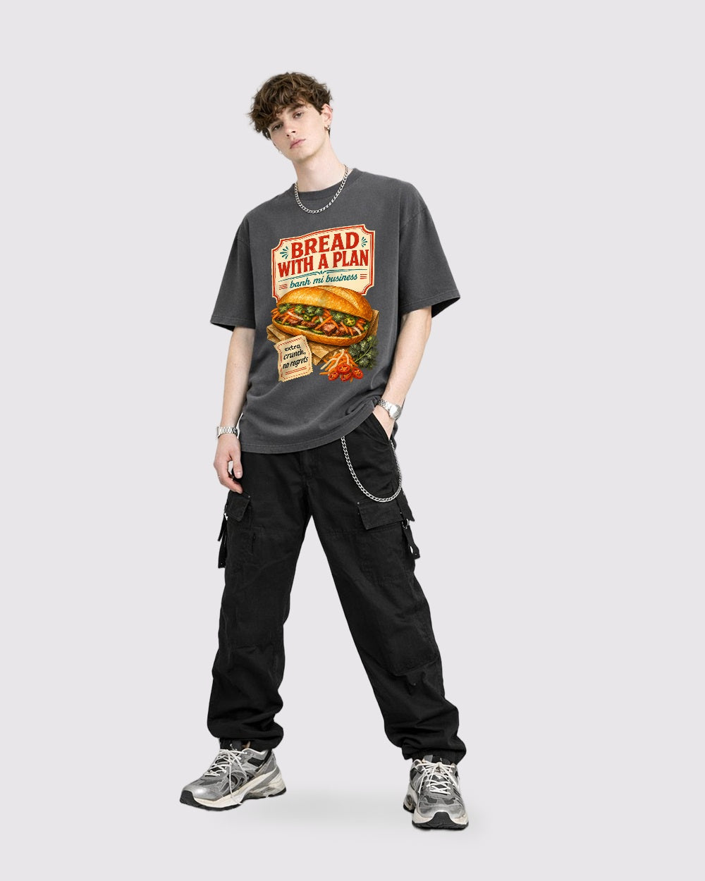 Beige Bread with a Plan Graphic T-Shirt full body fit view 2 image