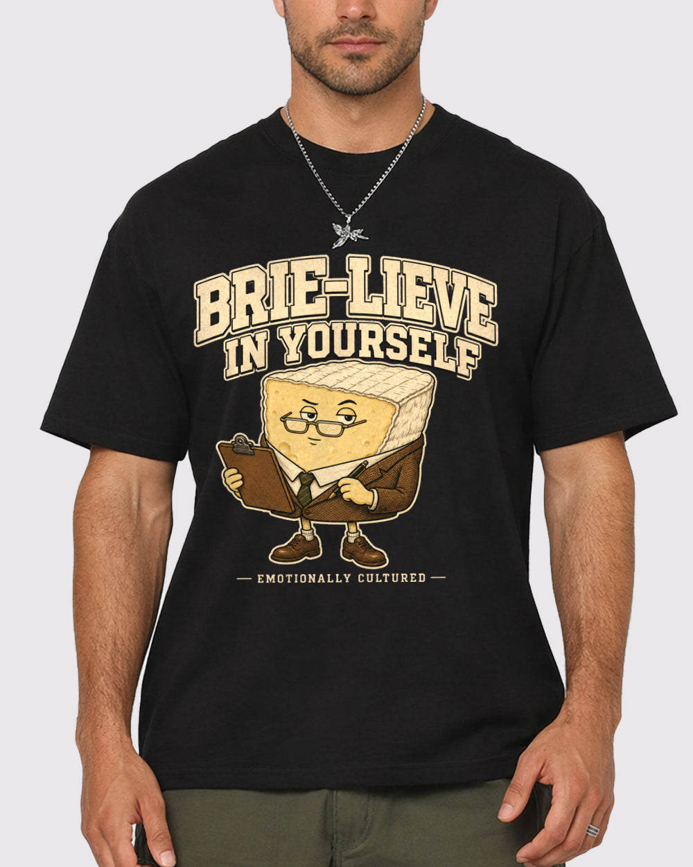 Brie-lieve In Yourself Food Graphic T-Shirt, primary front view, image 1