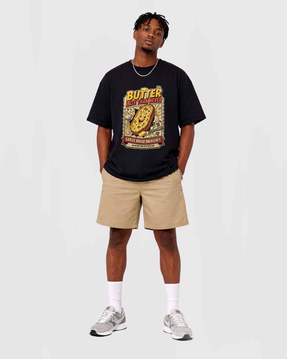 Butter Late Than Never Food Graphic T-Shirt, full body fit view, image 2