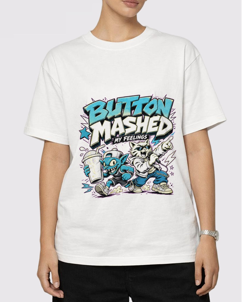 Button Mashed My Feelings Gaming Graphic T-Shirt, primary front view, image 1