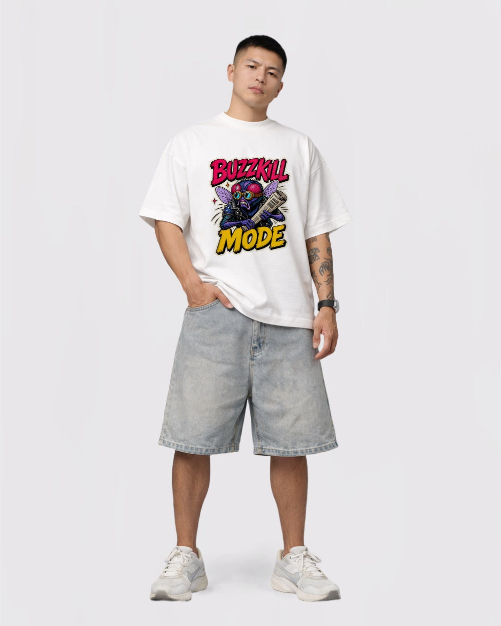 Buzzkill Mode Gaming Graphic T-Shirt, full body fit view, image 2