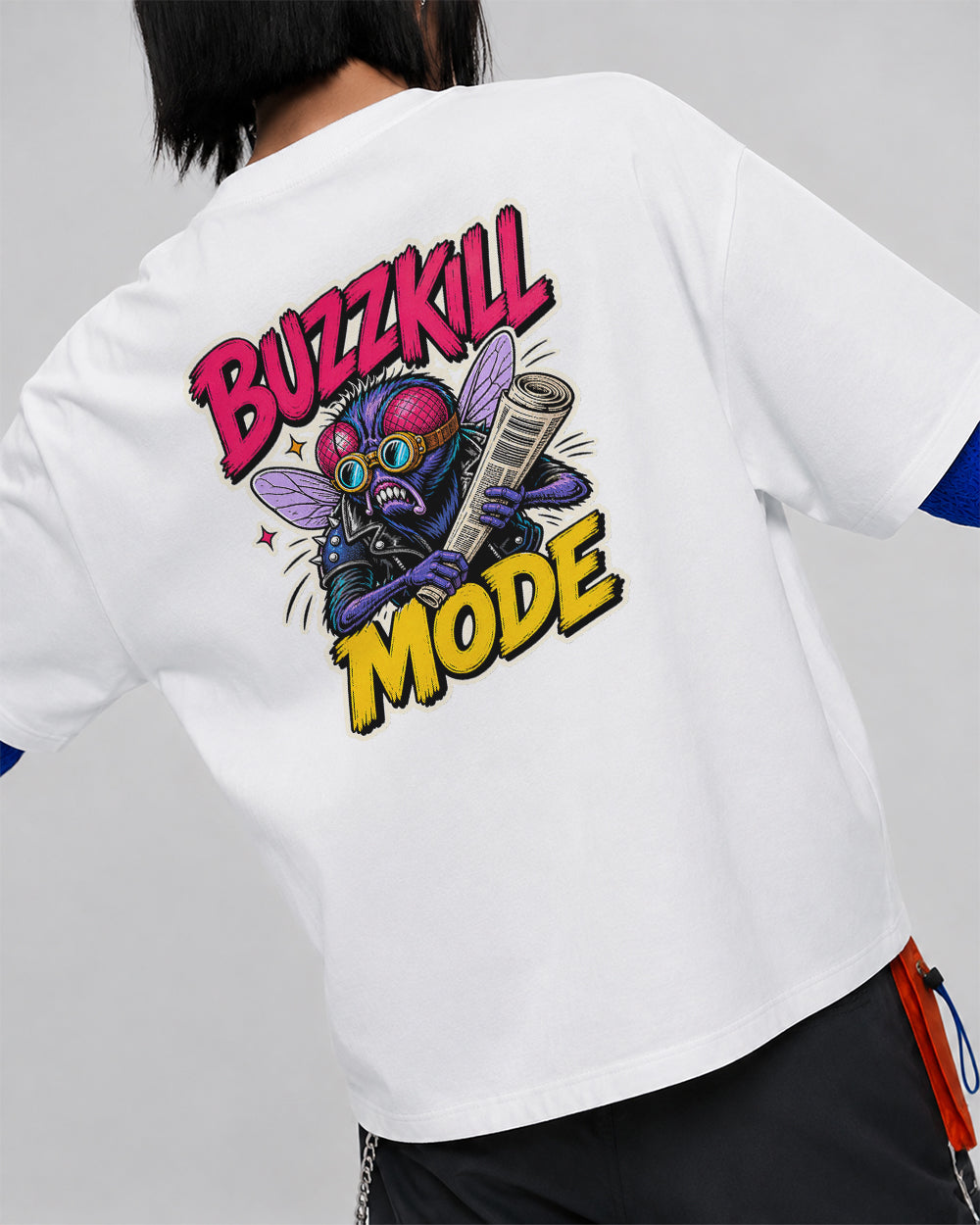 Buzzkill Mode Gaming Graphic T-Shirt in White, back model view 2