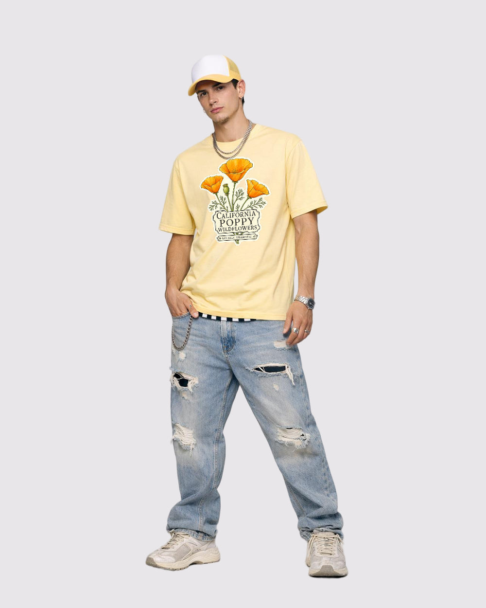 California Poppy, Locally Dramatic Nature Graphic T-Shirt, full body fit view, image 2