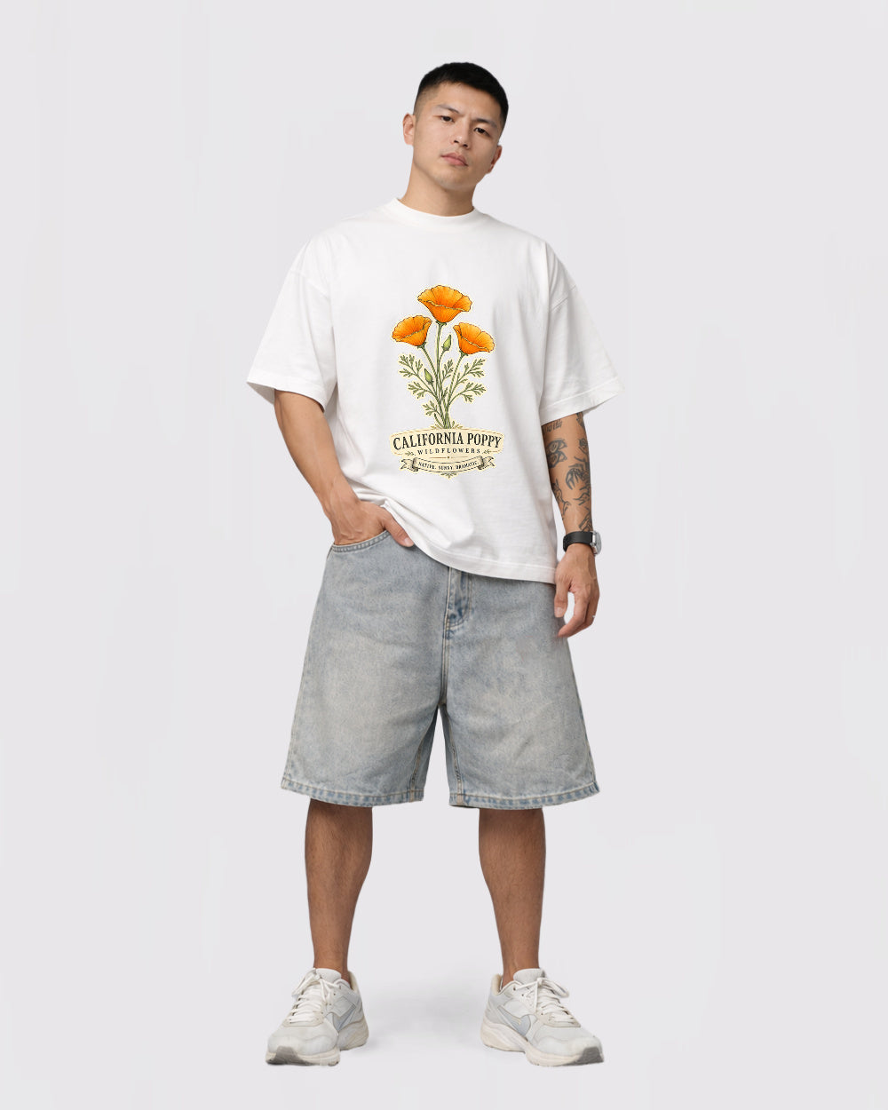 California Poppy Wildflowers Nature Graphic T-Shirt, full body fit view, image 2