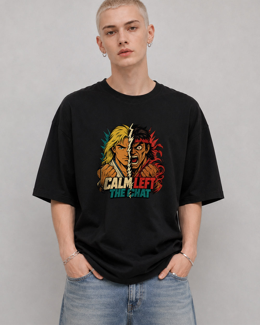 Calm Left the Right Graphic T-Shirt in Black, front model view 1