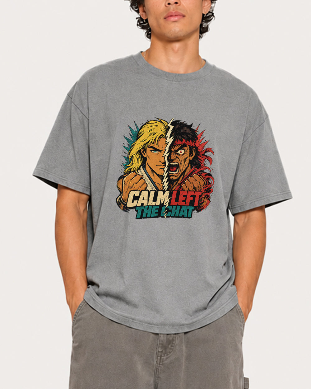 Calm Left the Right Graphic T-Shirt in Gray, front model view 3