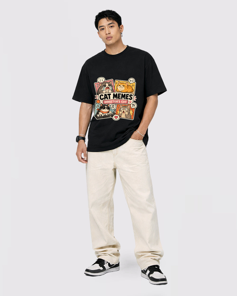 Cat Memes Director's Cut Animal Graphic T-Shirt, full body fit view, image 2