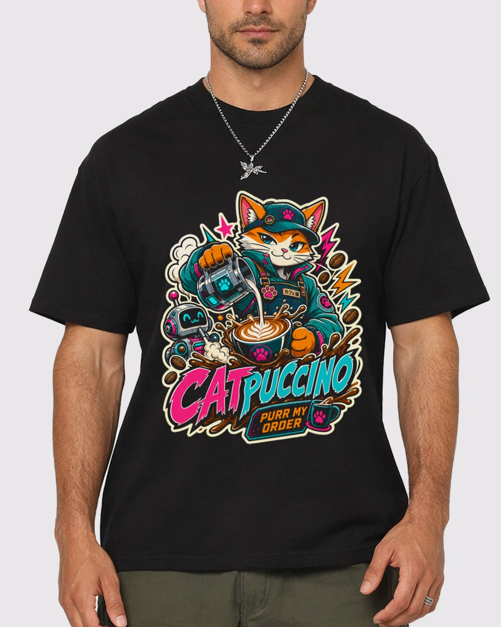 Catpuccino, Purr My Order Streetwear Graphic T-Shirt, primary front view, image 1