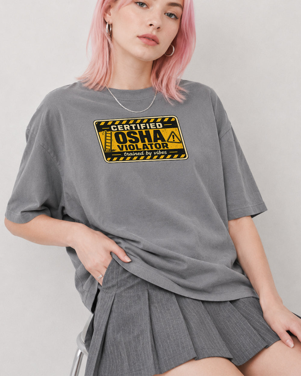 Certified OSHA Violator Pop Culture Graphic T-Shirt in Gray, front model view 3