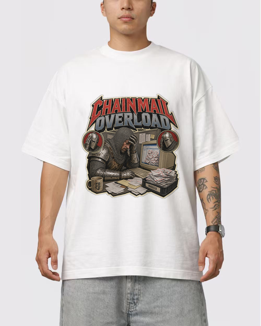 Chain Mail Overload Pop Culture Graphic T-Shirt, primary front view, image 1