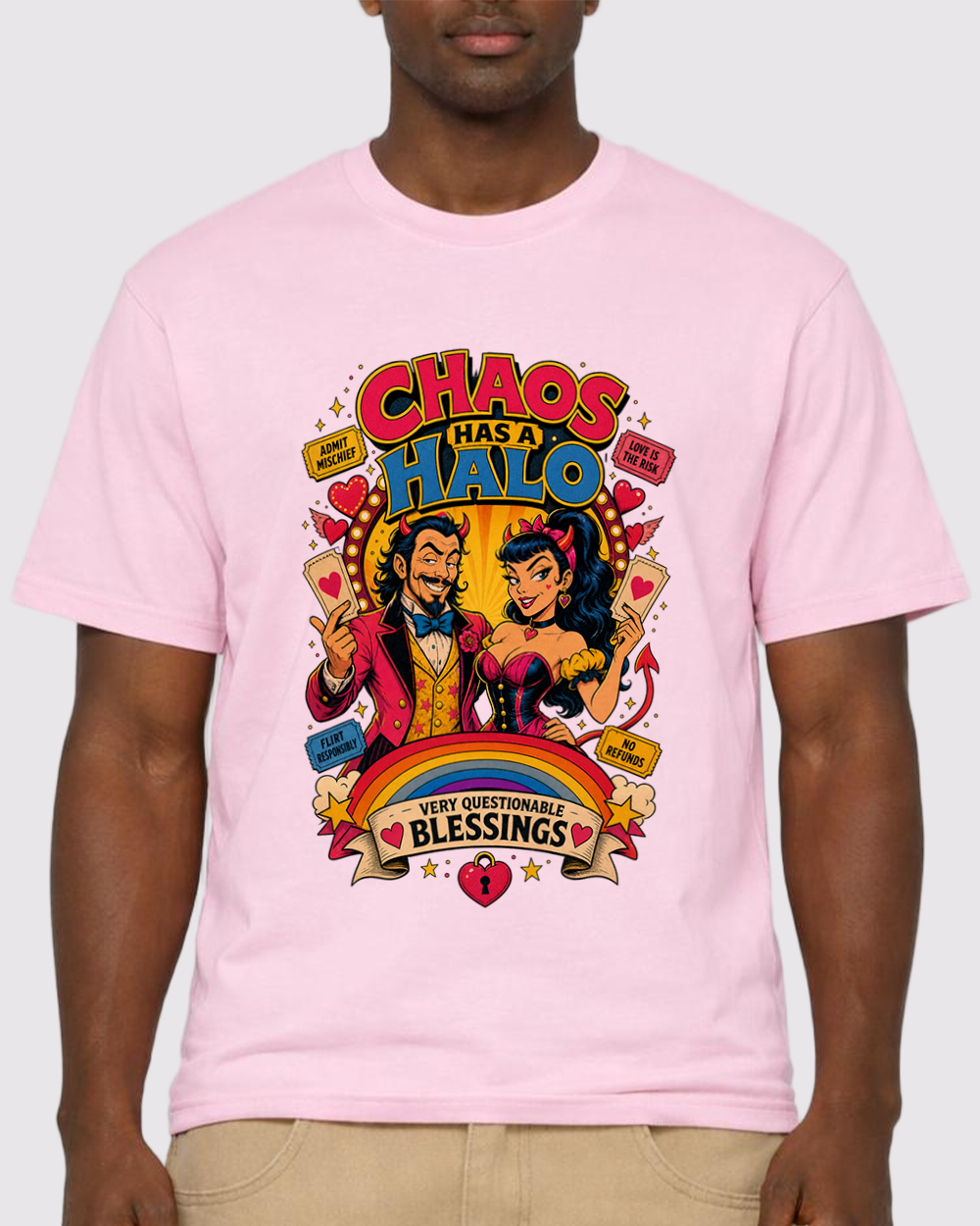 Chaos Has A Halo Retro Graphic T-Shirt, primary front view, image 1