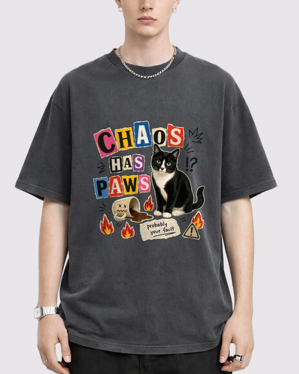 Chaos Has Paws Animal Graphic T-Shirt, primary front view, image 1