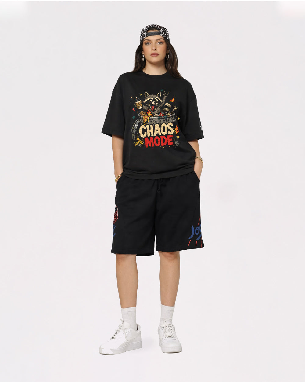 Chaos Mode Funny Graphic T-Shirt, full body fit view, image 2