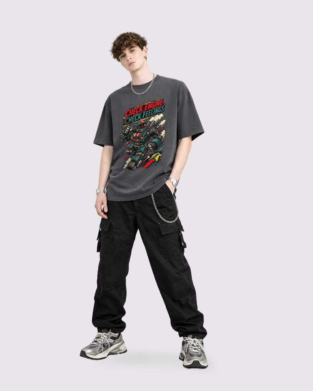 Check Engine Check Feelings Gaming Graphic T-Shirt, full body fit view, image 2