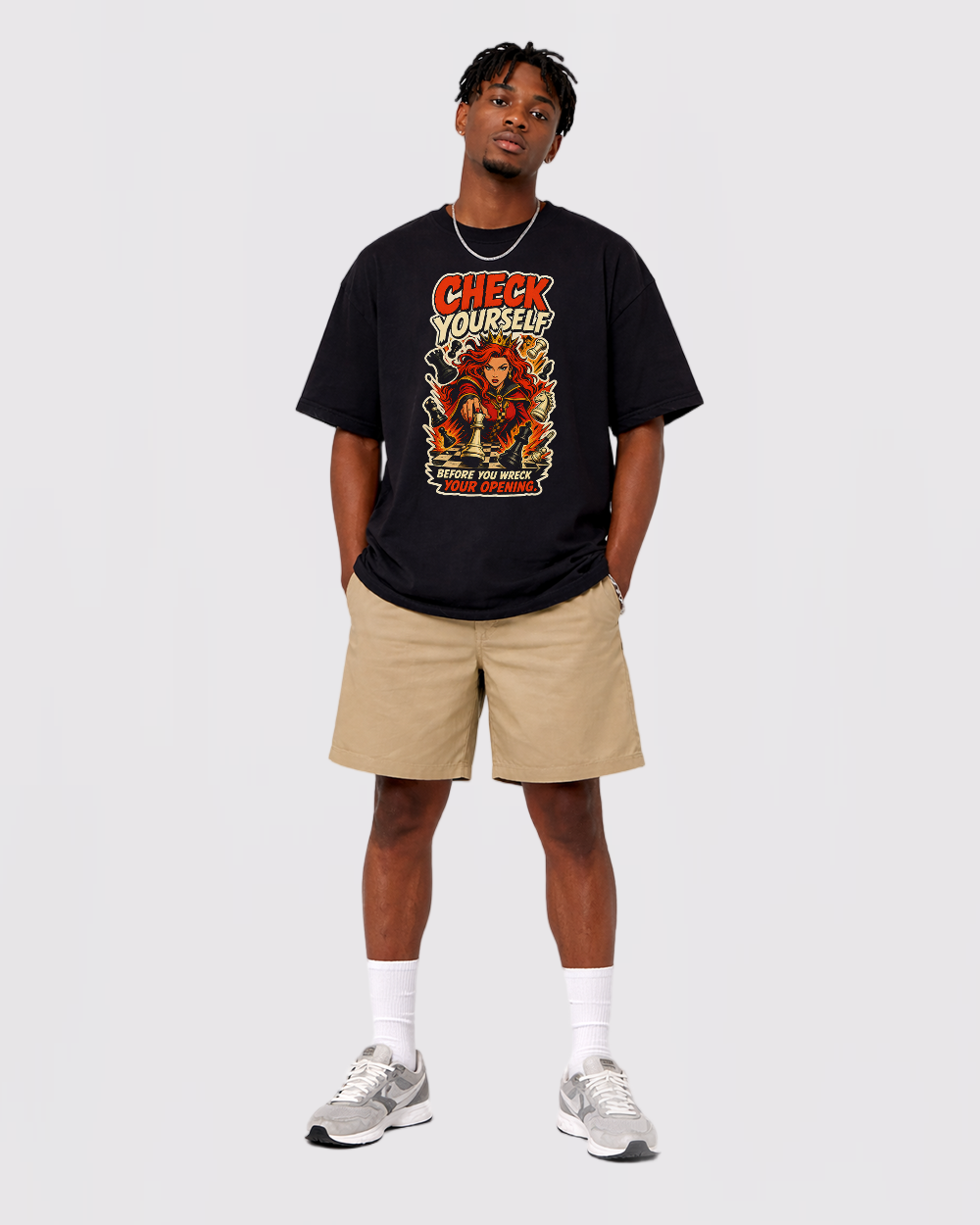 Check Yourself Before You Wreck Yourself Retro Graphic T-Shirt, full body fit view, image 2