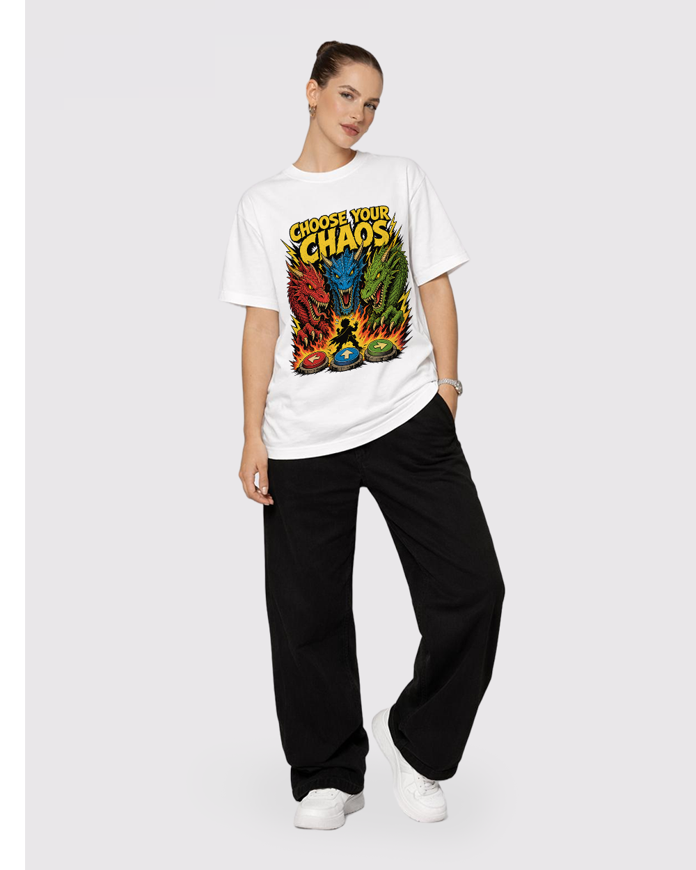 Choose Your Chaos Retro Graphic T-Shirt, full body fit view, image 2