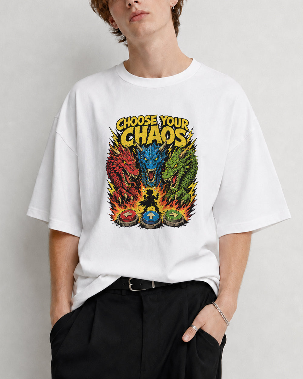 Choose Your Chaos Retro Graphic T-Shirt in White, front model view 7