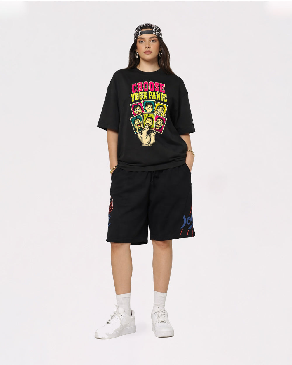 Beige Choose Your Panic Graphic T-Shirt full body fit view 2 image